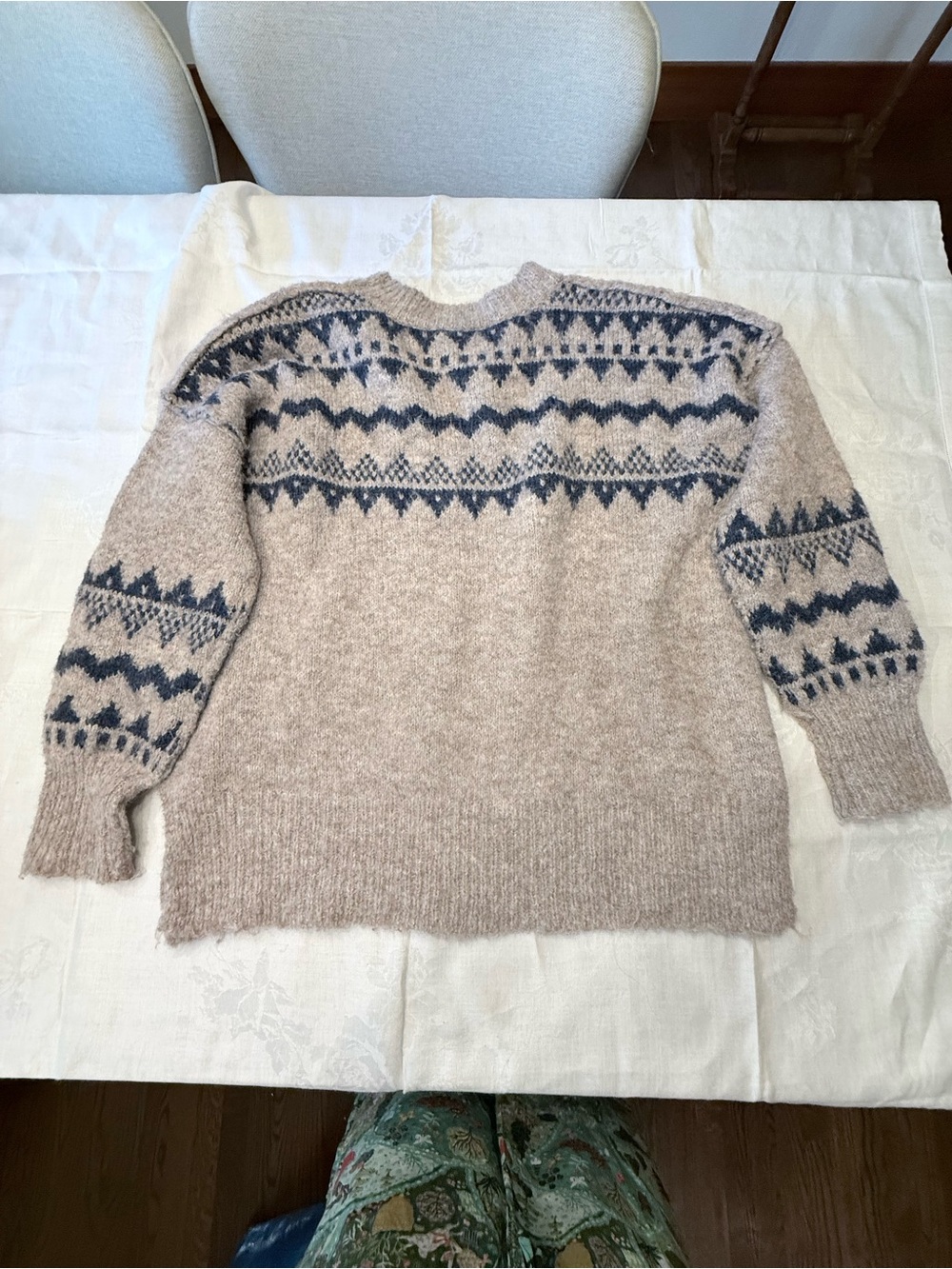 Altar’d State Fair Isle Nordic Sweater Blue Oatmeal Ladies Medium Cozy Winter L - Picture 5 of 10